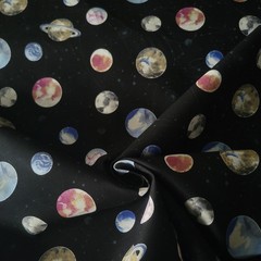 Colored Planets & Gray Constellations on Black Cotton Shirting – from Japan