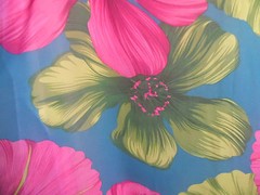 -PINK FUCHSIA BLUE GREEN FLORAL LARGE PETAL CHIFFON SHEER FABRIC BY THE YARD