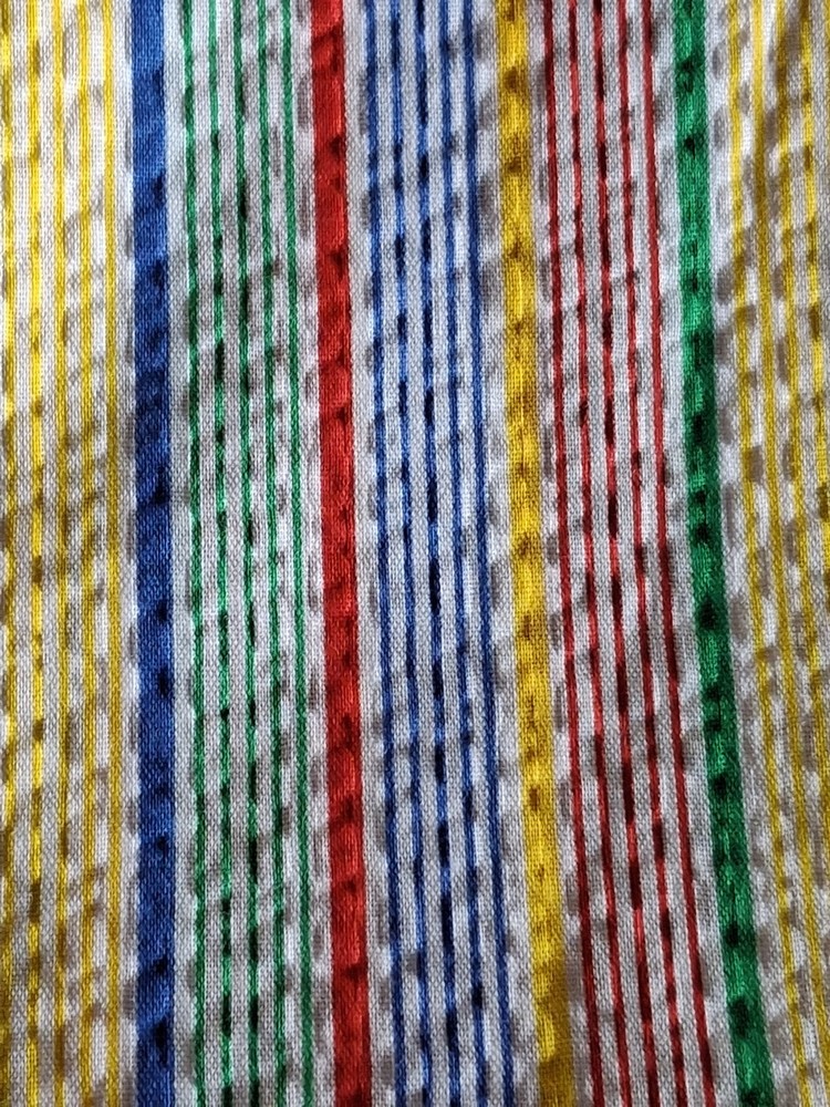 Vtg Wamsutta Striped SEERSUCKER Fabric Red Blue Yellow Green 2+ Yards 1980’s Kid