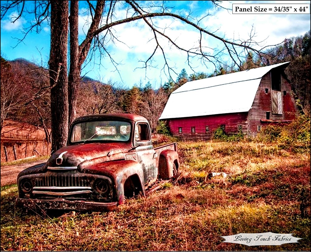 DAVID TEXTILES, “BARN AND THE TRUCK”, AL34787C, INTERNATIONAL TRUCK, PANEL 35X43