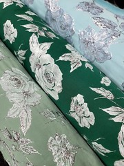 Metallic Floral Brocade Fabric By Yard Emerald Green Silver Floral Embossed