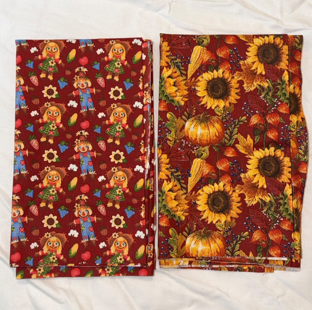 HALF YARD 100% cotton fabric by the HALF yard 18 x 44 Fall Harvest theme 2 pc