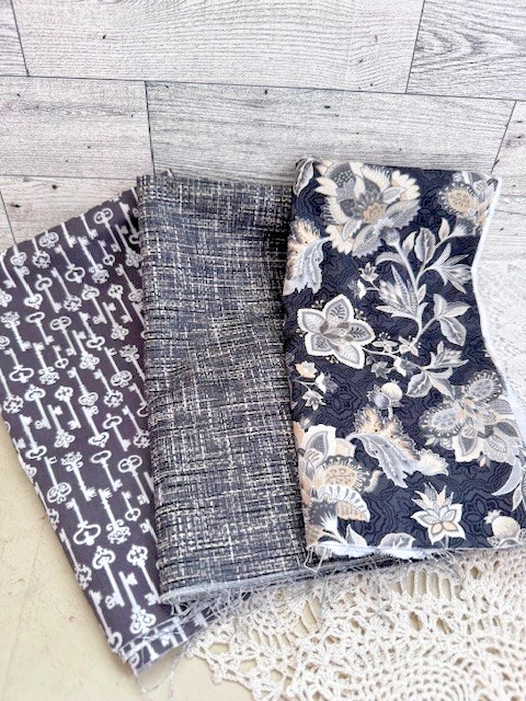 3 Piece Bundle of Black Print Cotton Fabrics- 1/2 yard each= 1.5 Yards by WOF