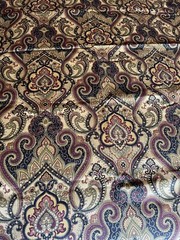 Vintage Fabric Screenprint Mill Creek Fabric in Rich Gold Black Burgundy Colors