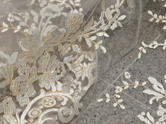 Ivory Gold Corded embroidery Bridal Lace Fabric 50” Width Sold By The Yard
