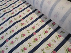 Portuguese Navy Stripe Pink rose Floral white Cott Twill fabric Ticking 2yd UNIT