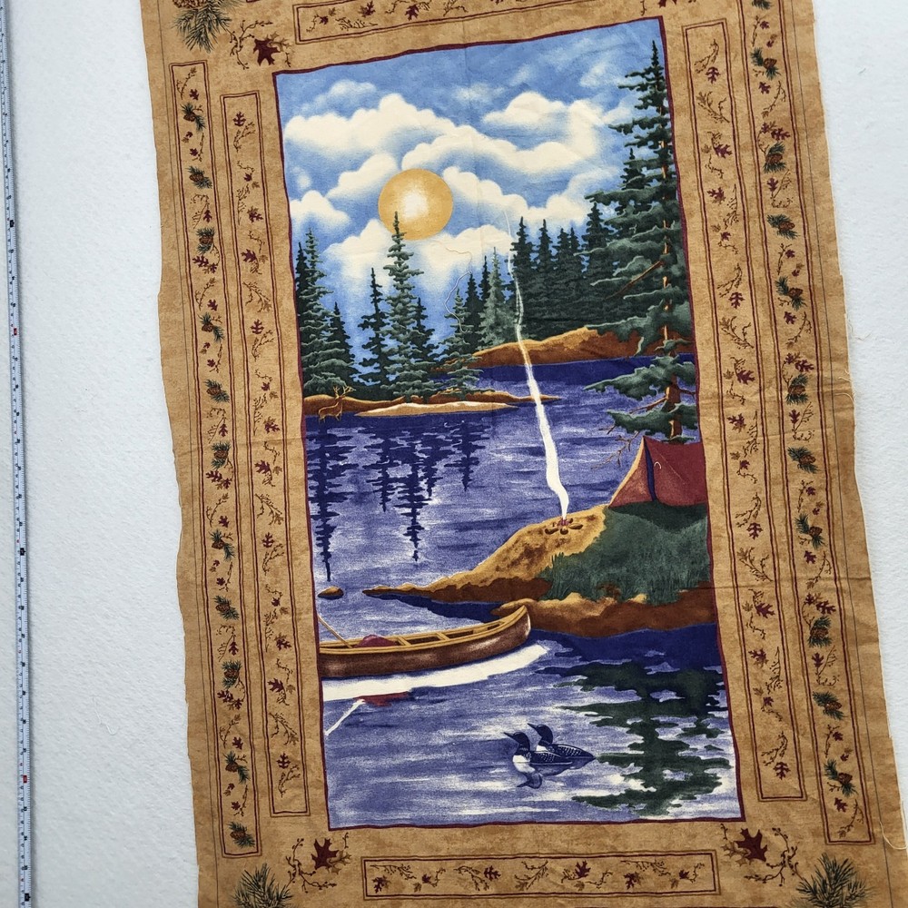 WILDERNESS TRAIL Holly Taylor MODA Flannel fabric panel 23×42″ camp canoe rustic