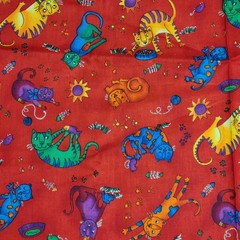 Hoffman International Fabrics | 90s Whimsical Cats Red Cotton Fabric | Half Yard