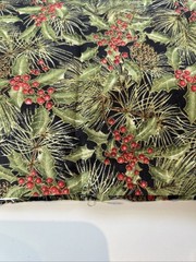 Red Rooster Cottin Quilting Fabric Red Green Gold Holly Berry Pine Cone 1.3 Yd