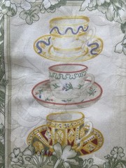 Vintage Braemore Design Screenprint Mint Green Teacup Fabric Remnant 54″ x 8′
