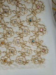 Ivory Gold iridescent beaded embroidered lace With Bright Stones Different Color