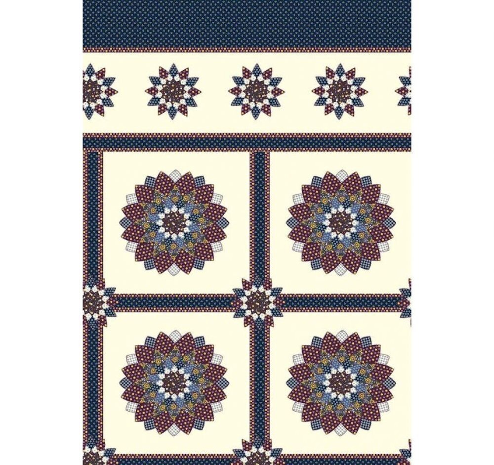 Dahlia Navy Cheater Quilt Fabric Cotton/Poly 36 inches X 90 inches