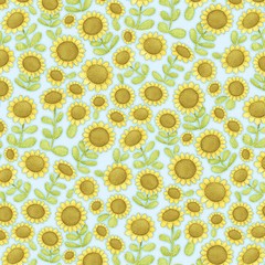 Nursery Baby Fabric | Farm Babies Sunflower Allover Blue | Henry Glass YARD