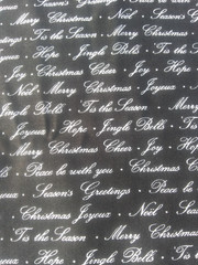 White Christmas Greetings Words on Black Cotton Fabric~Tis The Season~2+ Yards