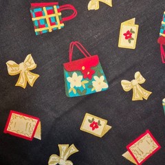 Christmas “Purses & Bows & Cards” on Black Cotton Quilting Fabric