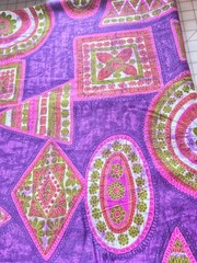 Purple Pink Green White Geometric Print Fabric Material Piece 42″ X 82″