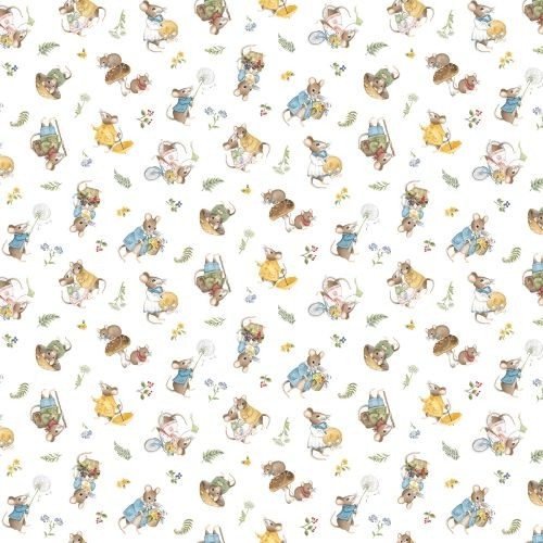 Country Mouse By Northcott Studio – White Mice Toss #DP29007-10