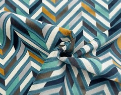 BRENTANO PANDORA ARACHNE CHEVRON VELVET GRAY AQUA CUSHION FABRIC 1.6 YARDS 50″W