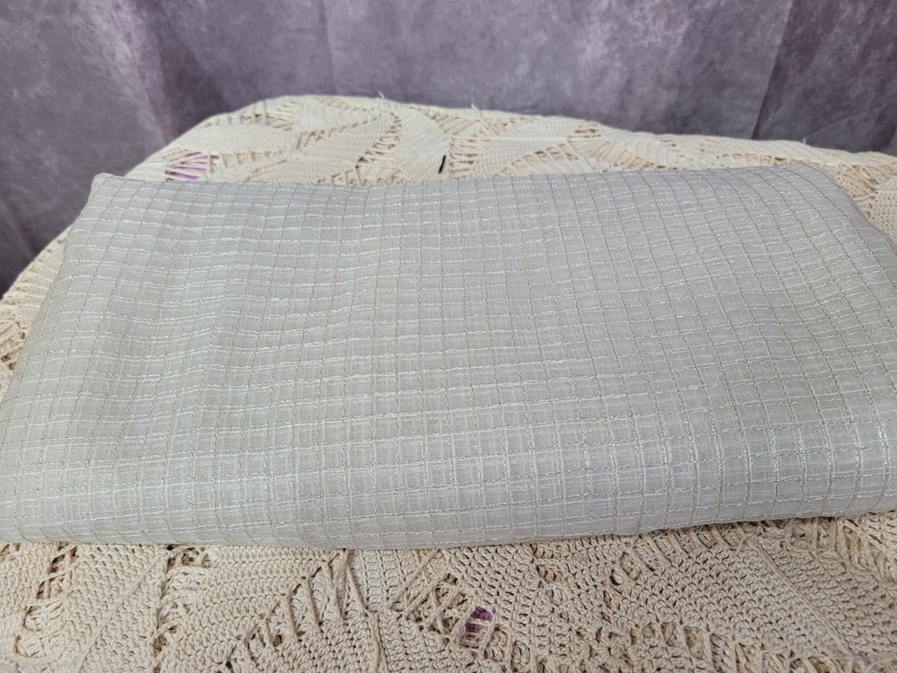 Vintage Sheer Ivory Windowpane Fabric Textured Check Organza Voile 3 Yards X 54″