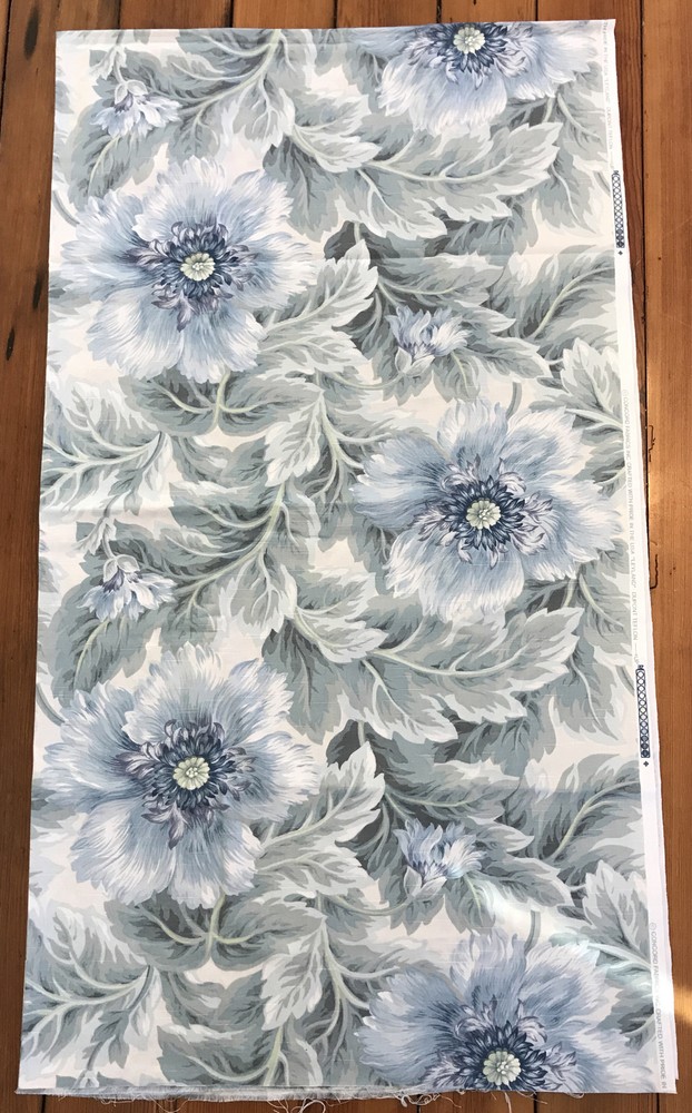 Vtg Concord Leyland Dupont Teflon Blue Floral Cotton Fabric 2.5yds x 56.5”