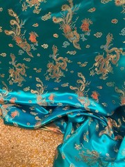 TURQUOISE Chinese Dragon Brocade Jacquard Fabric