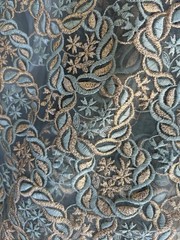 Sage Green & Gold Metallic embroidery Chiffon lace Fabric By the Yard 44″ Wide