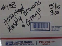 5 lb 3 oz Box of Assorted Fabric Scraps – Assorted mostly Browns & Gray FSBTB138