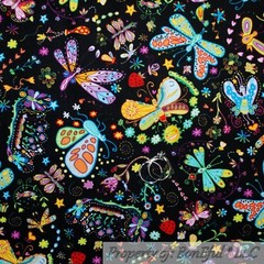 BonEful Fabric FQ Cotton Quilt Purple Pink White Black Orange Fish Bubble Stripe
