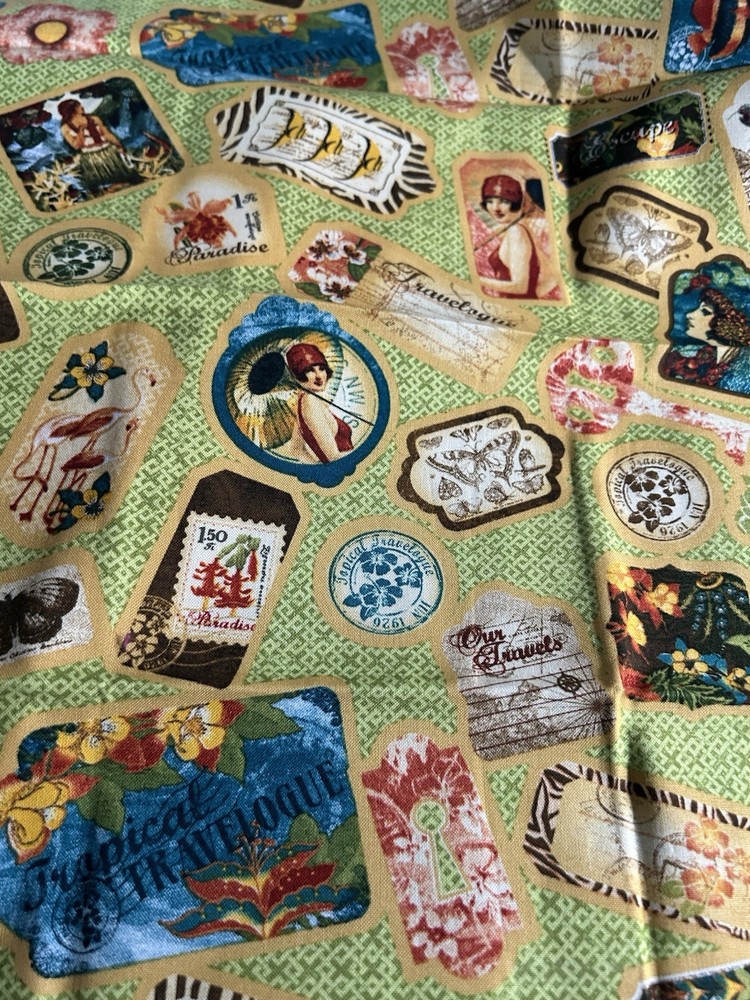 Tropical Travelogue Fabric Fat Quarter Junk Journal Cotton Quilt Wilmington F63
