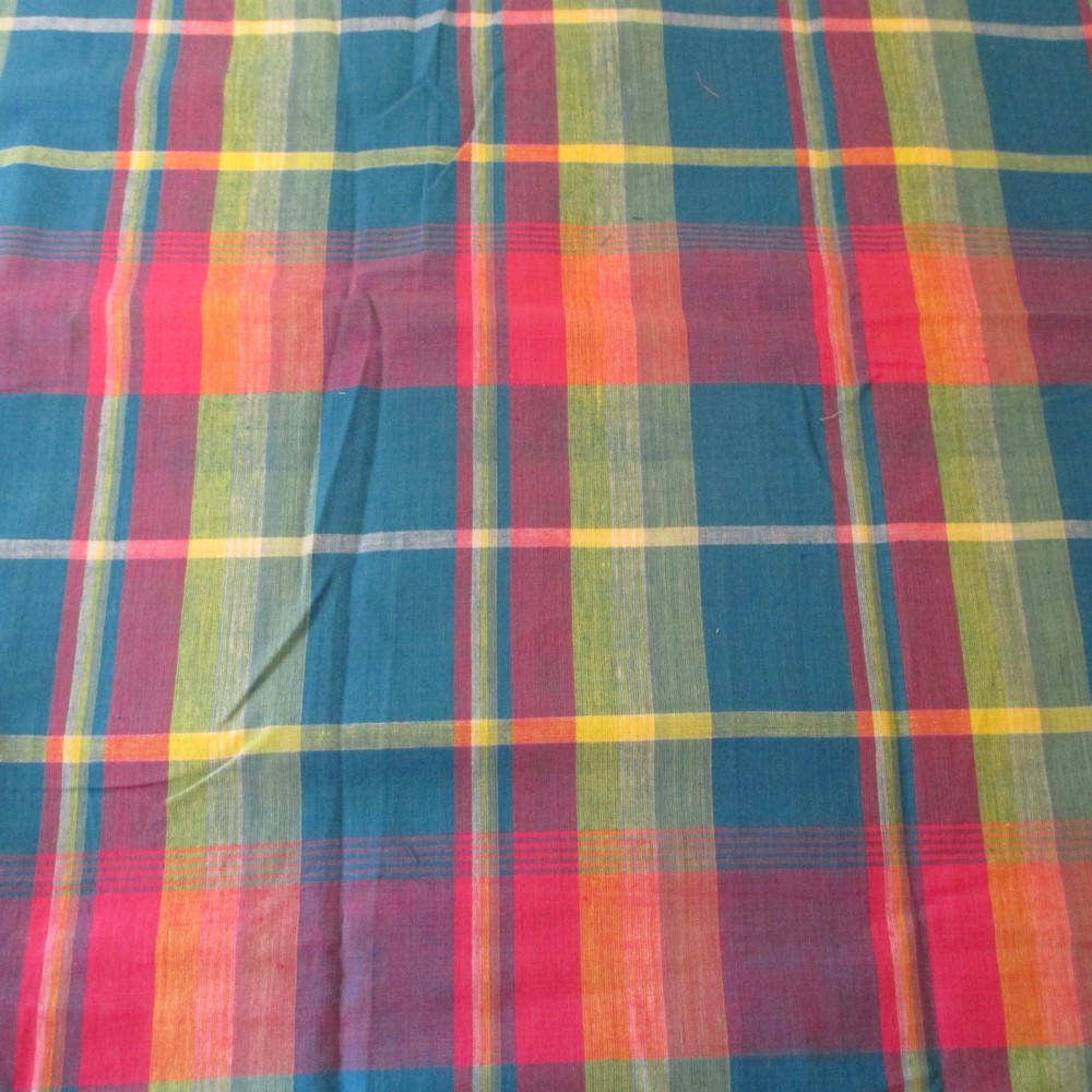 Homespun Style Plaid Fabric Blue Red Yellow Check Cotton 19″ x 46″ craft quilt