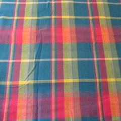 Homespun Style Plaid Fabric Blue Red Yellow Check Cotton 19″ x 46″ craft quilt