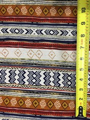 Rayon Stretch Jersey Knit Fabric horizontal Ethnic print Rust/Navy/Cream 9 oz