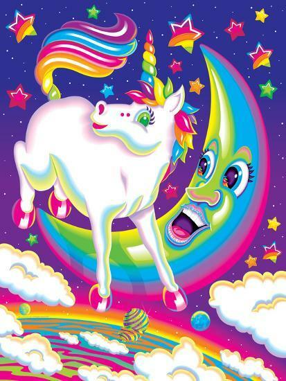 Handmade 80’s Rainbow Unicorn & Moon Fan Art 8×10 Craft Cotton Fabric Block