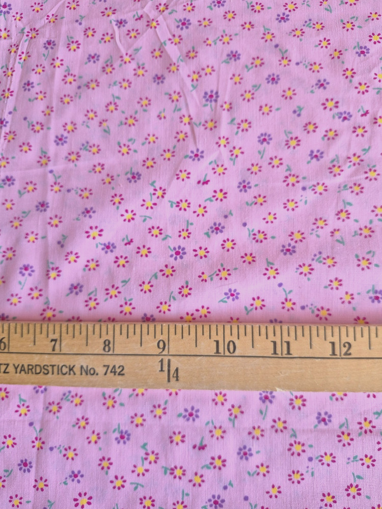 MULTI FLORAL PRINT ON PINK 100% COTTON FABRIC 18X43 INCHES REMNANT