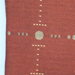 Vtg MCM Upholstery Fabric Atomic Geometric Dots, Terra Cotta Red, Gold 7.3 yds