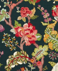 SANDERSON CURTAIN FABRIC “Fusang Tree” 2.7 METRES INK BLACK/MULTI 100% LINEN