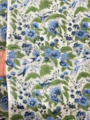 Indian Hand Block Printed Cotton Fabric Blue Bird Craft Voile fabric By 5 Yard