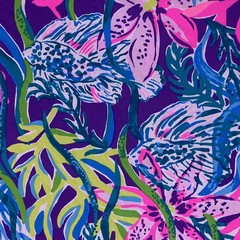 Lilly Pulitzer Cotton Poplin Fabric Pigment Purple Party All The Tide 36″ x 57″
