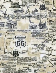 Timeless Treasures Route 66 Natural Fabric By the Yard- Map C7529, 100% Cotton