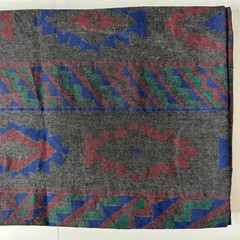 Southwestern Geometric Fabric Remnant 58×32 Gray Red Blue Green Aztec Cut READ