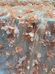 “Dusty Rose 3D Floral Beaded Lace Fabric – Sold by the Yard, Ideal for Prom and