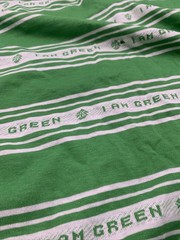 Stretch Bright Green White I AM GREEN T-shirt Fabric Remnant 39” L x 60” W