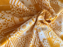 2 2/3 yds x 42” Vintage Golden Yellow Geometric Crossword Cotton Fabric