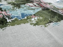Mid-Century Landscape Pink Green Trees Blue Sky White Cotton Fabric 23″x36″ #55