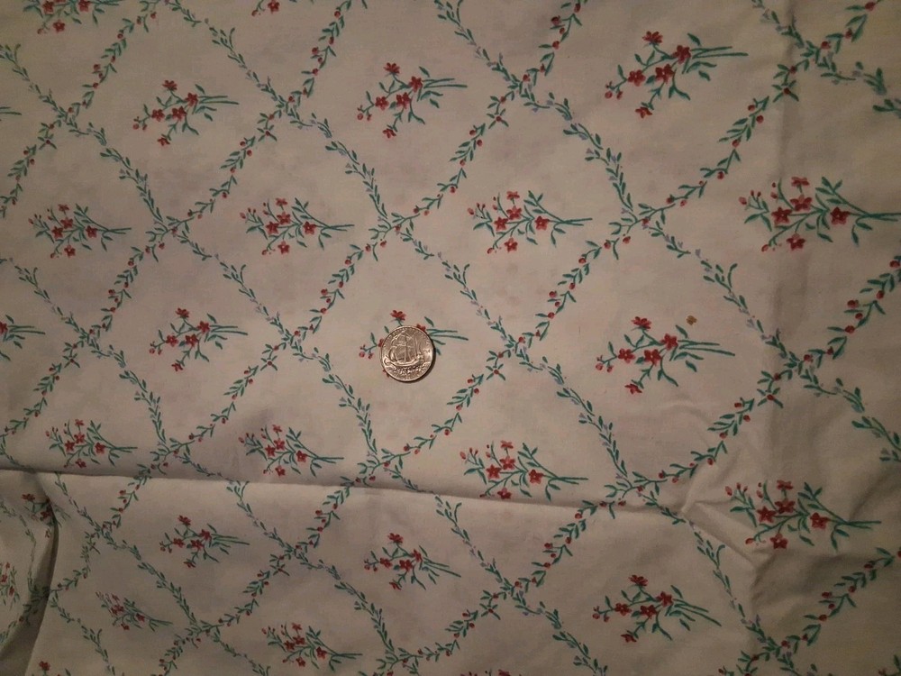 Red And Green On White Floral Cotton Polyester Blend Fabric 42″ X 36″