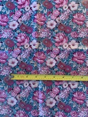 3.5 Yards 54” Vintage Fabric Pink Mauve Roses Flowers Floral Cotton Blend Sheen