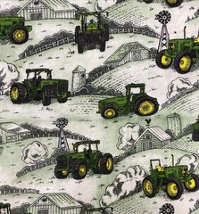 Vintage John Deere Tractor Fabric 44 in w x 33 in l Remnant Cotton Barn Green