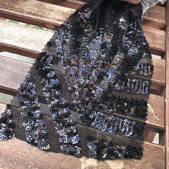 Thea BLACK Geometric Sequins Diamond & Stripes on Mesh Lace Fabric by the Yard