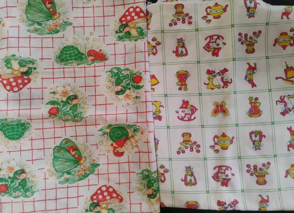 Vintage Springs Mills Fabric Elf Woodland Fairy Land Turtle – Mouse & Rabbit