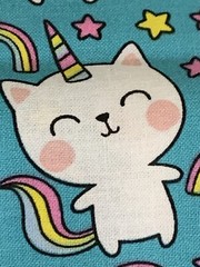 FQ Rainbow Kitty Cat Unicorn Stars Cotton Fabric Fat Quarter